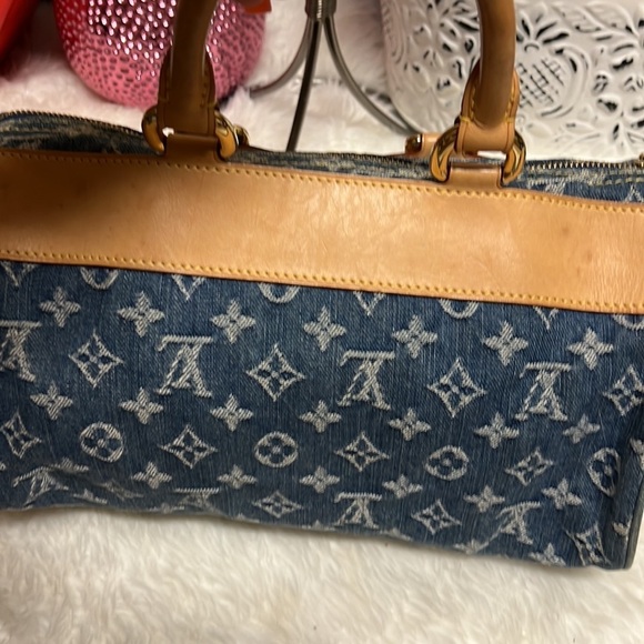 LOUIS VUITTON Speedy Neo Handbag Blue Monogram Denim Satchel - Picture 13 of 13